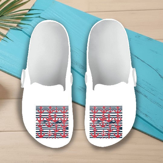 classic nautical horizontal white and navy blue Slip On Clogs