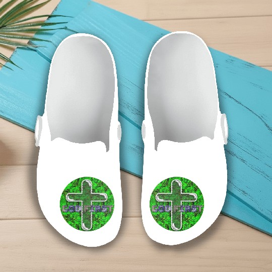 God First [2] Green Slip On Clogs