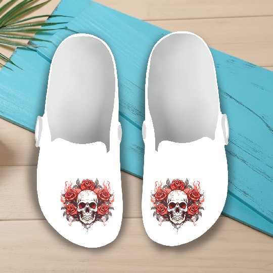 Halloween Roses and Skull Slip On Clogs