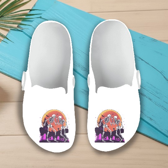 "Skeletal Dance-Off Under Neon Moon" Slip On Clogs