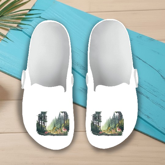 Forrest Background with Deer and Weasel Slip On Clogs