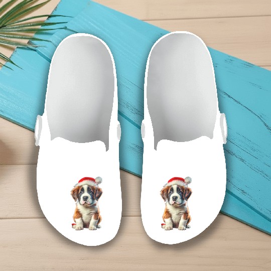 Saint Bernard puppy waiting for Christmas Slip On Clogs