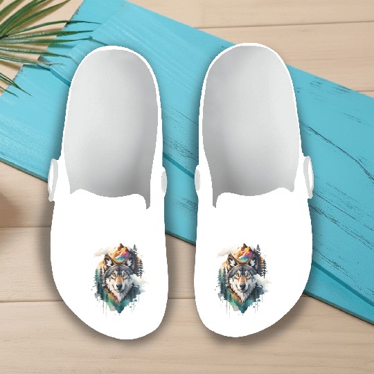 Majestic Mountain Wolf Nature Inspired Artwork Slip On Clogs