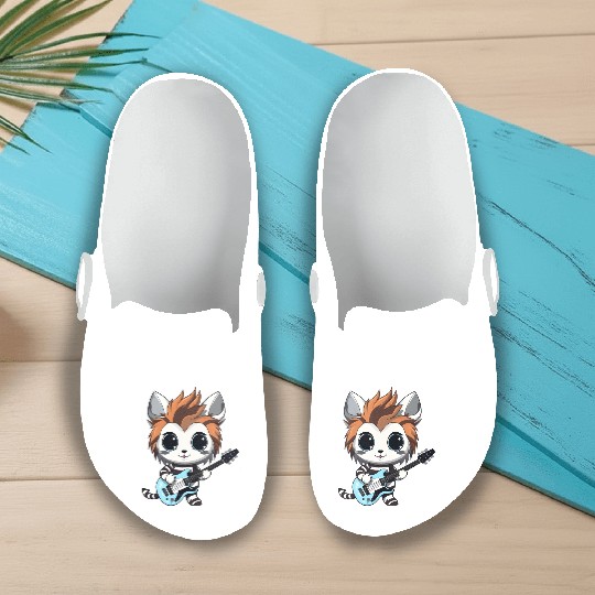 Chibi Zebra Playing Electric Guitar Slip On Clogs