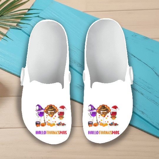 Happy Hallothanksmas Wine Glasses Drinking Lover Slip On Clogs