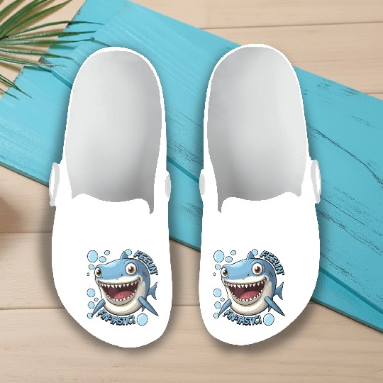 Funny Happy Cartoon Shark Feelin Fin-Tastic Slip On Clogs