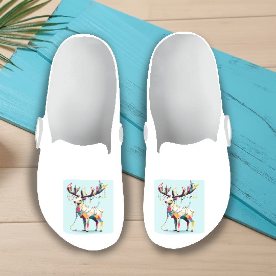 Geometric reindeer with christmas lights Slip On Clogs