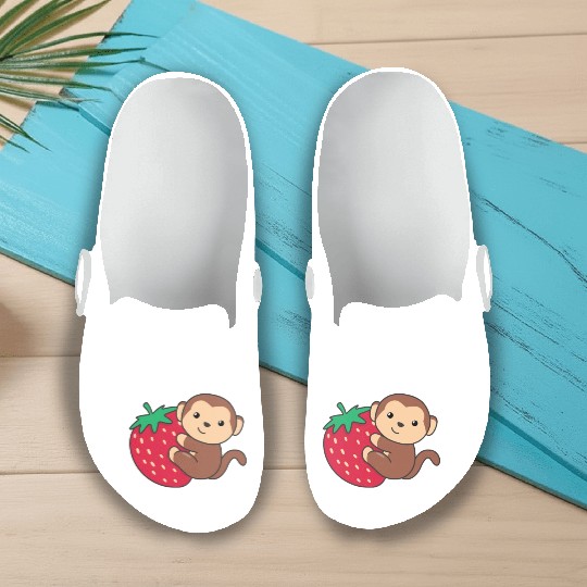 Monkey With Strawberry Cute Monkeys With Fruits Slip On Clogs