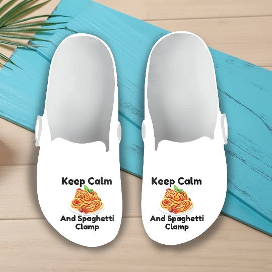 Keep Calm And Spaghetti Clamp Slip On Clogs