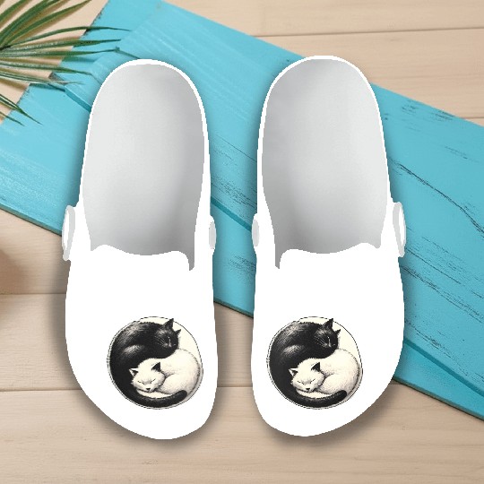 Yin and yang cats sleeping Slip On Clogs