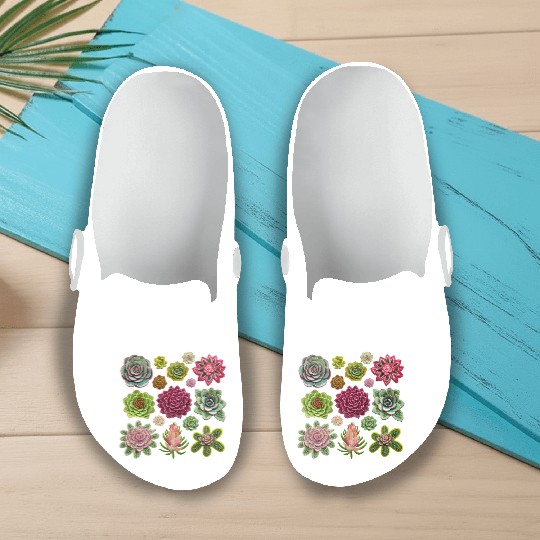 Whimsical Fake Embroidered Succulents Design Slip On Clogs