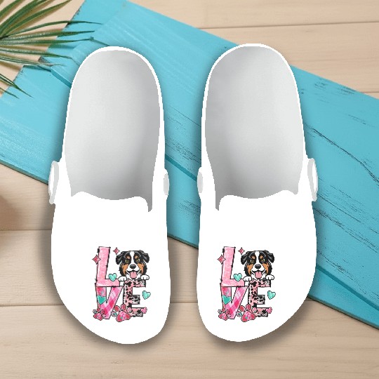 Australian Shephard Dog I Love My Dog Valentines D Slip On Clogs