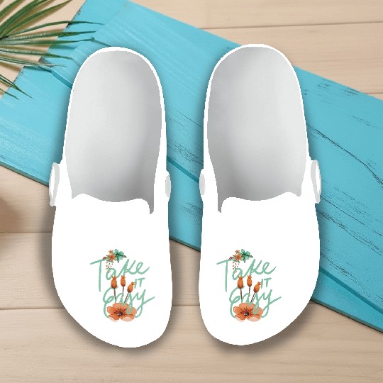 Green Brown Typography Quotes Cute take it easy Slip On Clogs