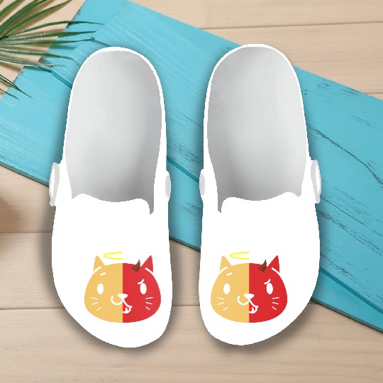 Two Face Cat Angel And Devil Slip On Clogs