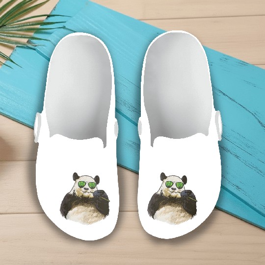 Chilling Panda Eating Bamboo Bear Slip On Clogs