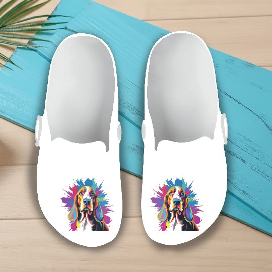 Watercolor Colorful Basset Hound Slip On Clogs