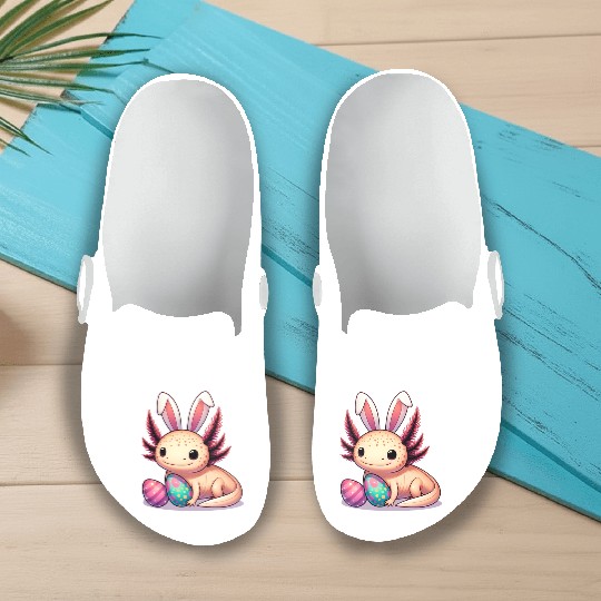 Happy Easter with axolotl and bunny ears Slip On Clogs