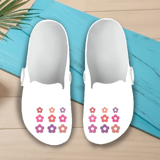 Large and small pink multi-colored flowers Slip On Clogs