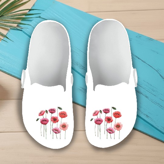 Poppies, spring bloomers, summer, flower, vintage. Slip On Clogs