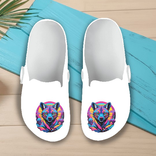 Neon Wild - Urban Hyena Portrait Slip On Clogs