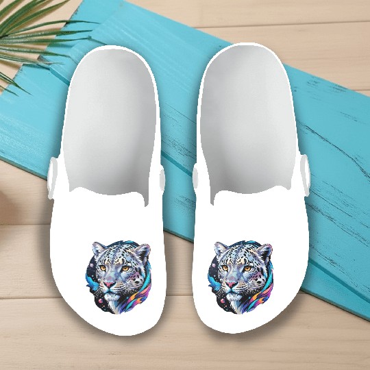 Cosmic Snow Leopard - Ethereal Animal Portrait Slip On Clogs