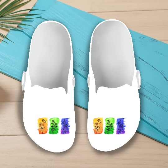 Yellow Green Blue Flowers Slip On Clogs