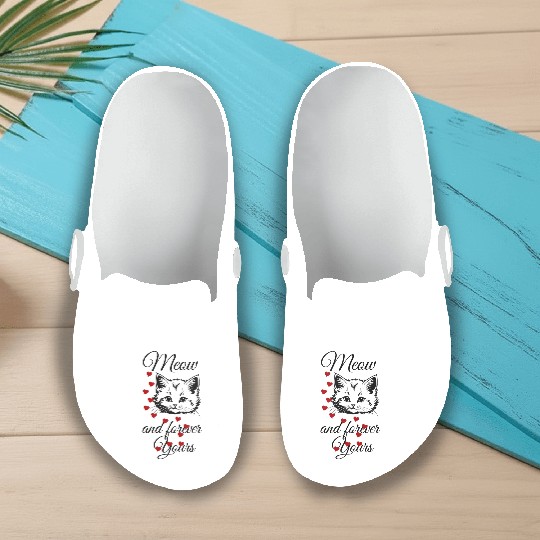 Meow And Forever Yours Valentines Day Kitten Slip On Clogs