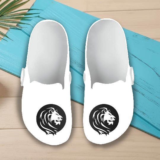 Mighty Lion Head With Mane Tattoo Style Slip On Clogs