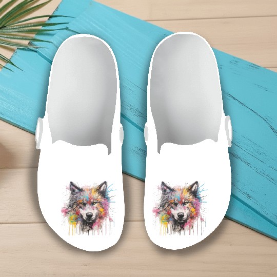 Grafitti Wolf Slip On Clogs