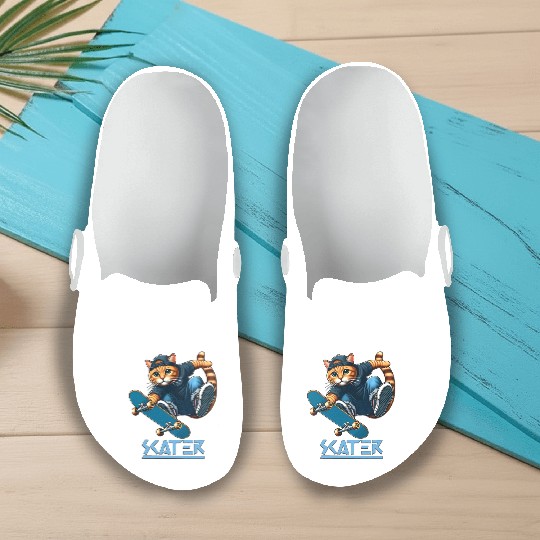 Cute Cat Playing Skateboard (Skater) Slip On Clogs