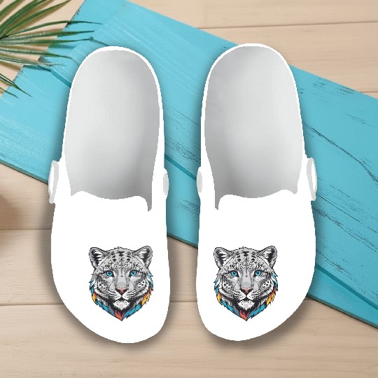 Majestic Snow Leopard Portrait - Exotic Wildlife Slip On Clogs