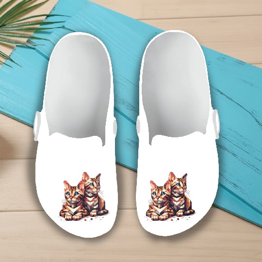 Bengal Kittens Geometric Shape Slip On Clogs