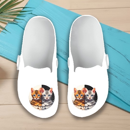 Bengal Kittens Black White Background Slip On Clogs