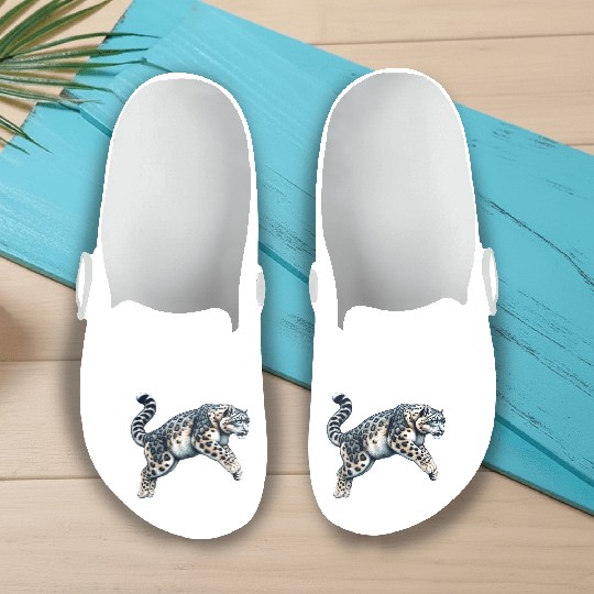 Snow Leopard Leopard White Leopard Slip On Clogs