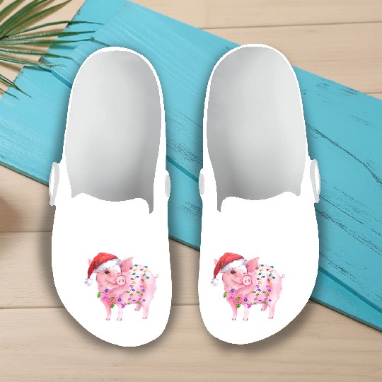 Pig Christmas Light Slip On Clogs