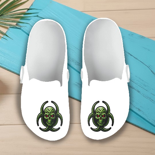 Green Biohazard Zombie Alien Slip On Clogs