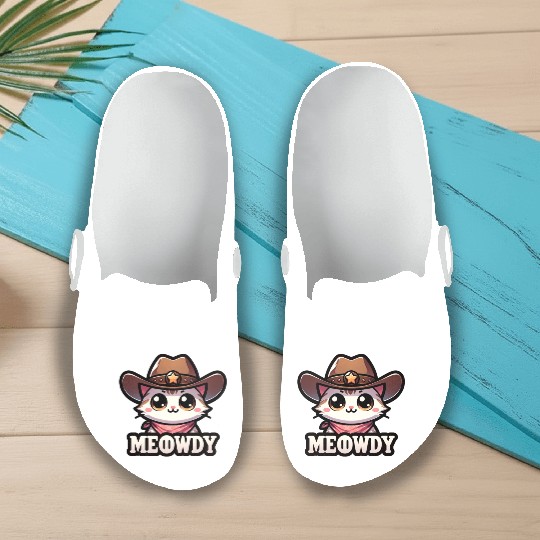 Cute Meowdy Cat Cowboy Pun Slip On Clogs