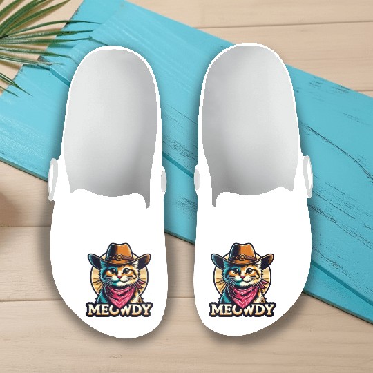 Cute Meowdy Cat Cowboy Pun Slip On Clogs