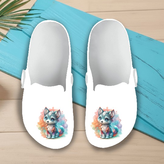 Cute Chibi Grey Wolf For Wolf Lovers Slip On Clogs