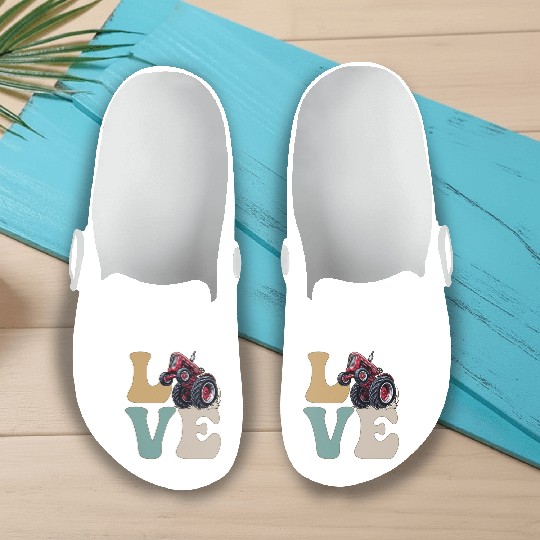 LOVE Tractor Pulling Tractor Driver Farmer Farming Slip On Clogs