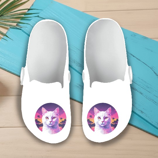 Synthwave White Cat 2 Slip On Clogs
