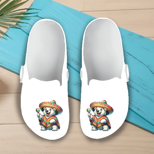 Cinco de Mayo Polar Bear: Festive Mood Slip On Clogs