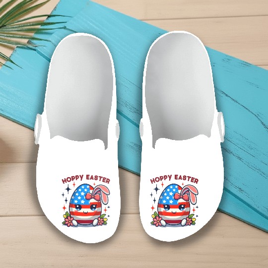 Hoppy Easter - American Flag Easter Egg Bunny Ears Slip On Clogs