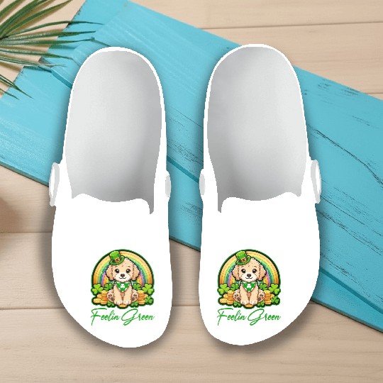 Feelin Green Puppy Rainbow Funny St Patrick's Day Slip On Clogs