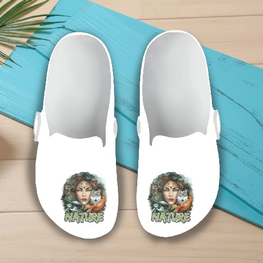 Nature-Inspired Wolf Owl Turtle Phoenix Woman Slip On Clogs