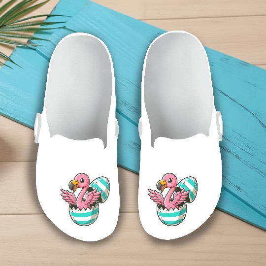 Flamingo Hatching from Easter Egg Easter Surprise Slip On Clogs