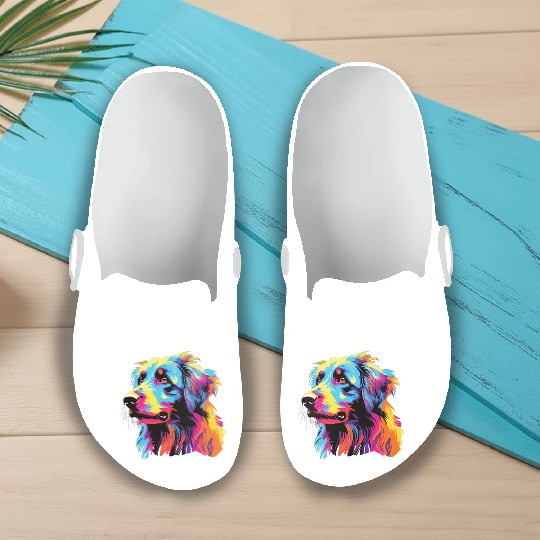 Watercolor Colorful Pyrenean Shepherd Slip On Clogs
