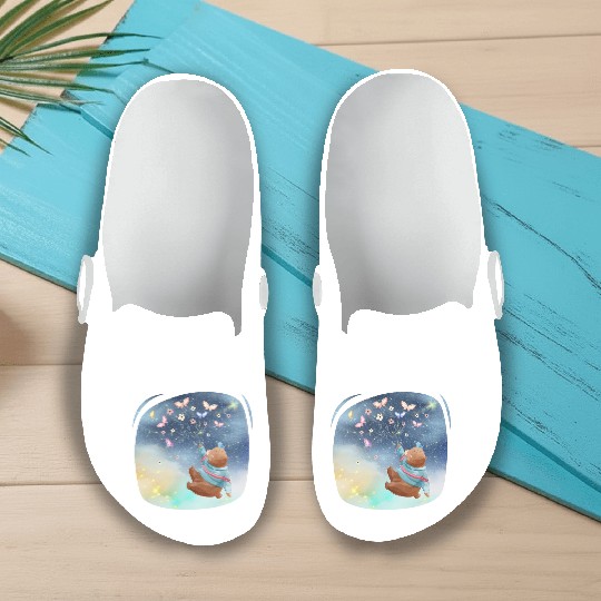 Teddy Bear Up To Sky Using Butterfly Excited Slip On Clogs