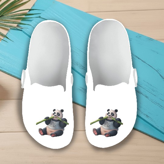 Panda Paradise: Serene Panda Enjoying a Bamboo Fea Slip On Clogs