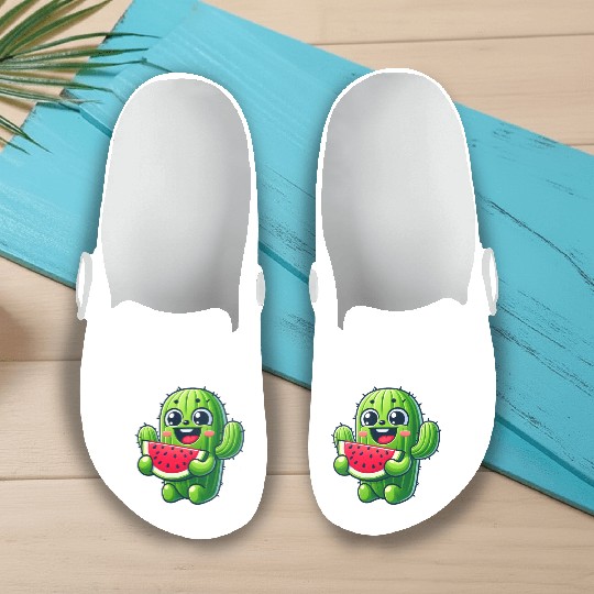 Cute Cactus Comic With Watermelon Fruity Slip On Clogs